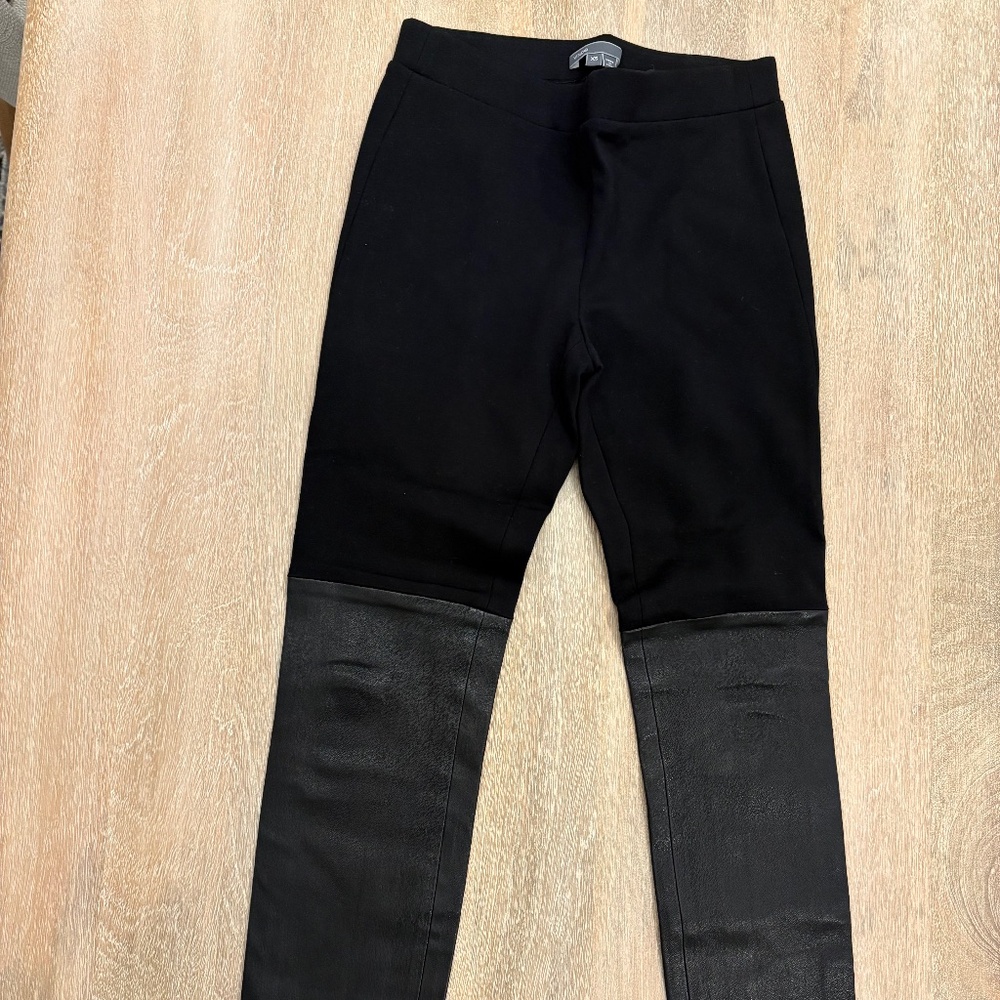 Vince Black Leather Panel Leggings XS Lamb Leather Trim